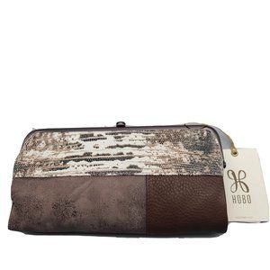 HOBO Lauren double frame Colorblock Leather Wallet Multi Brown/tan snake…